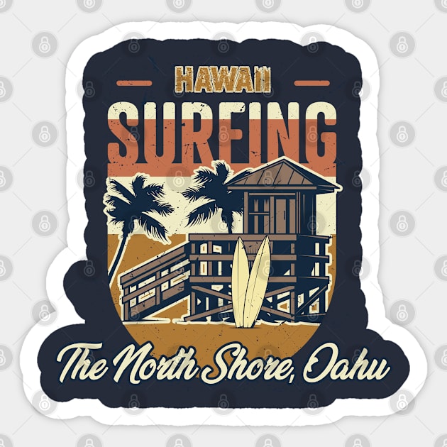 The North Shore, Oahu, Hawaii Surfing Sticker by Graficof